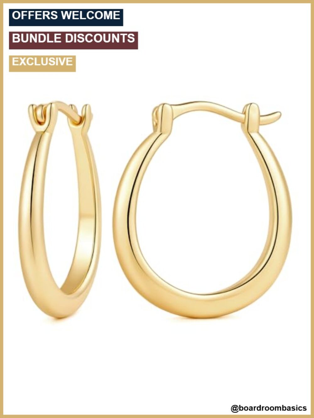 14K Gold Plated Curved Hoop Earrings Hinged 25mm